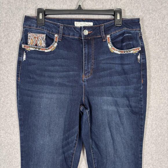 Cato Bootcut Southwest Aztec Jeans 14 Stretch Sequins Embroidered Rodeo Western - Picture 3 of 16